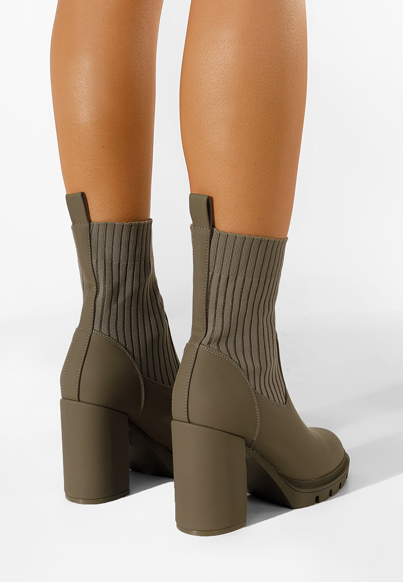 Bottines à gros talon kaki Lorianna
