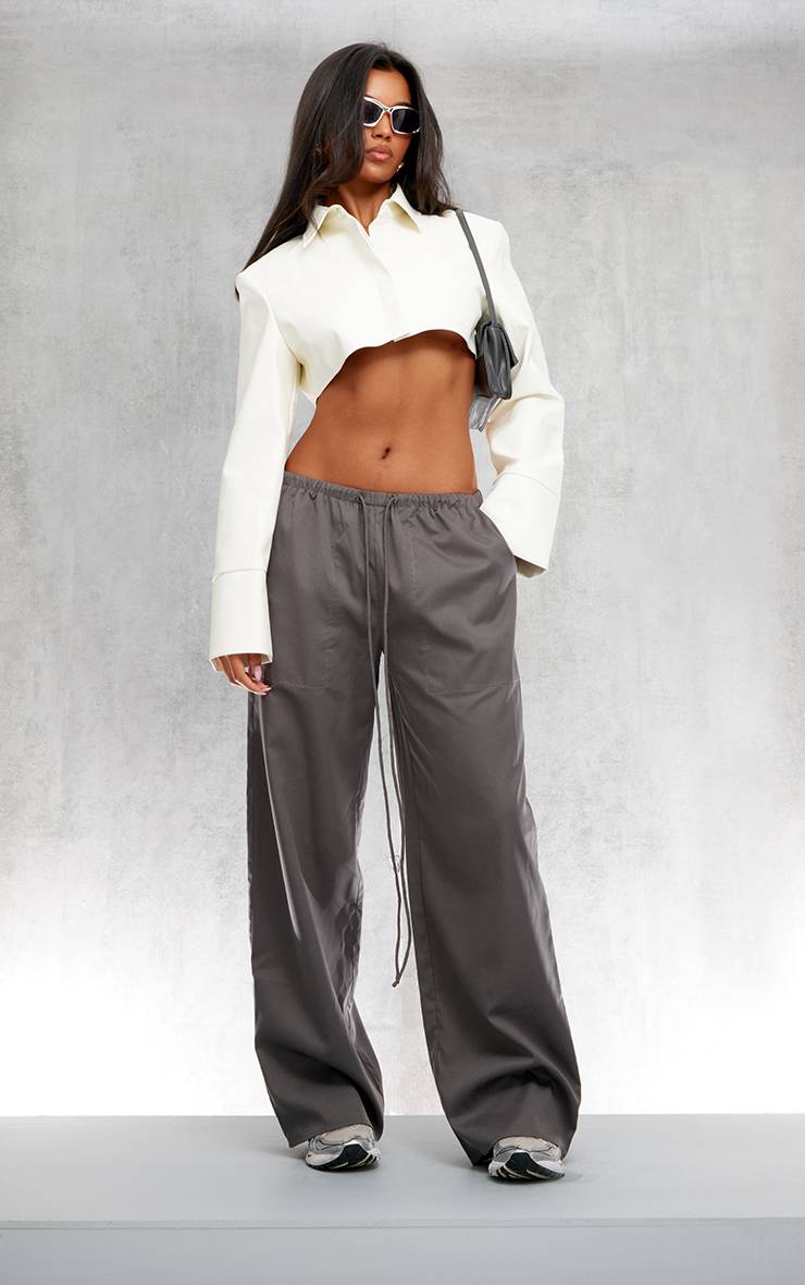 Charbon Pantalon Ample Taille Basse En Tissu Tissé Avec Cordon De Serrage