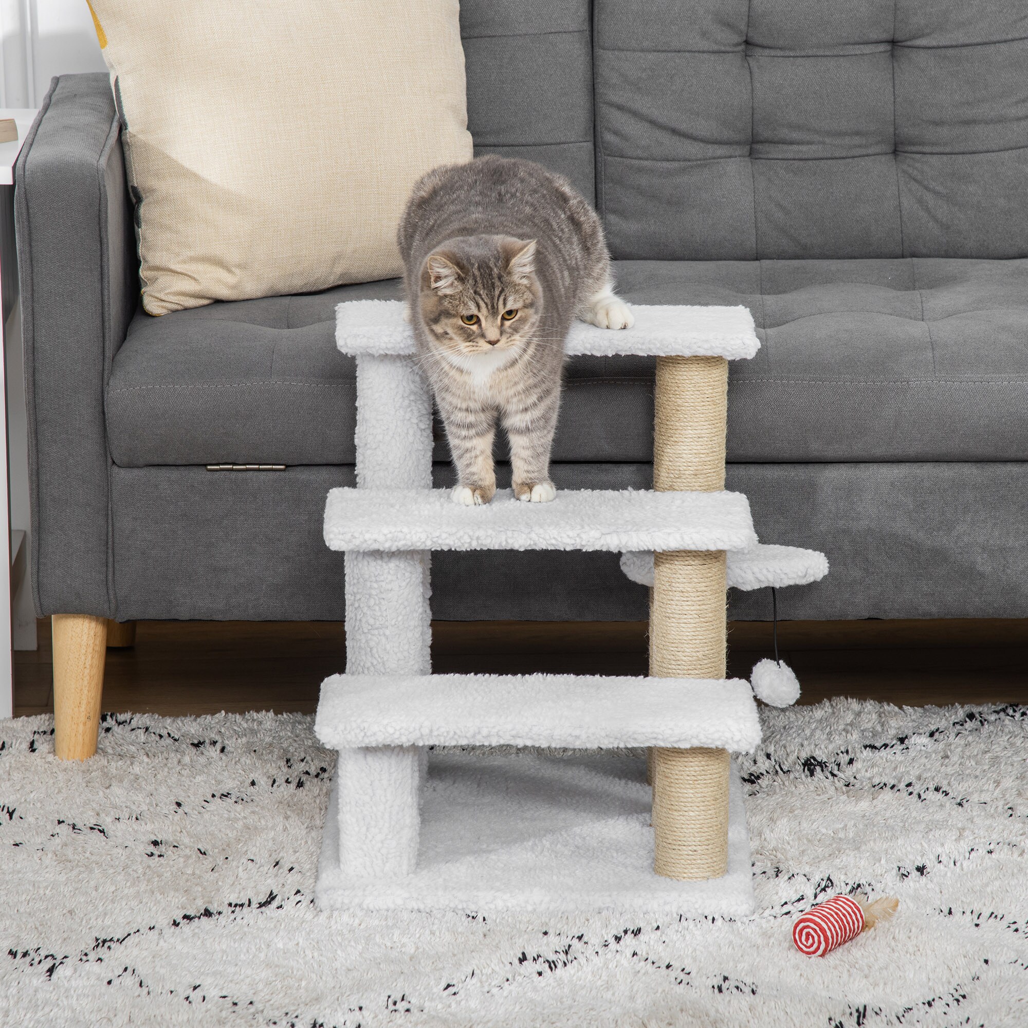 PawHut Haustiertreppe mit Ball weiß 45L x 40B x 48H cm