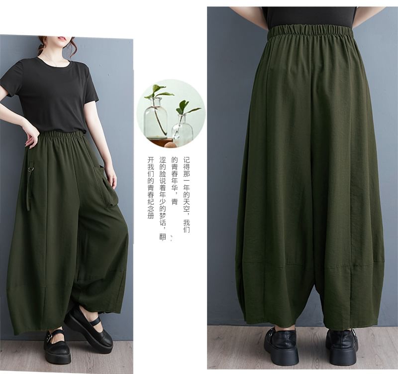 Shinobu - Effen cropped culottes met elastische taille