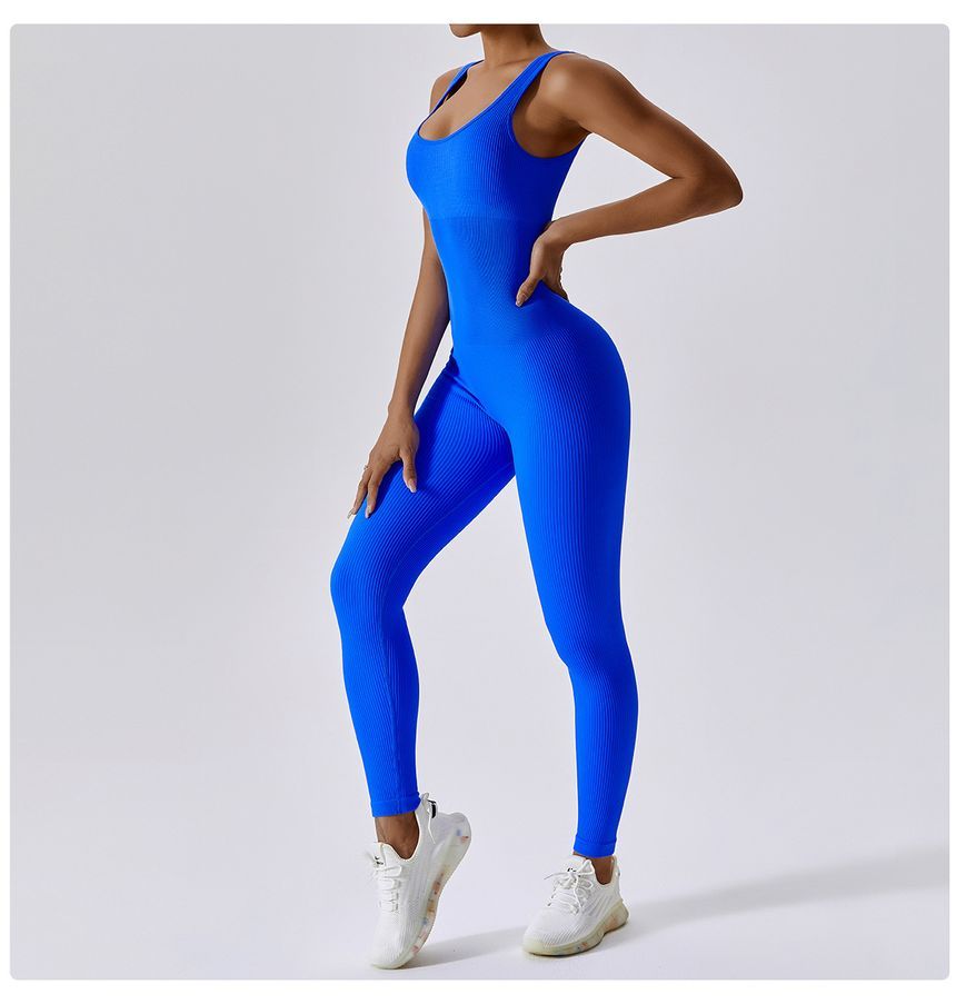 Skinniano - Mouwloze, effen geribbelde sportjumpsuit