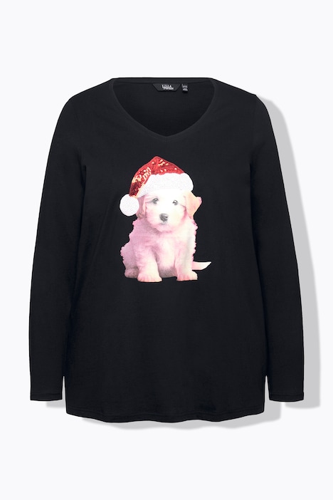 Weihnachtsshirt, Welpe, A-Linie, V-Ausschnitt, Langarm