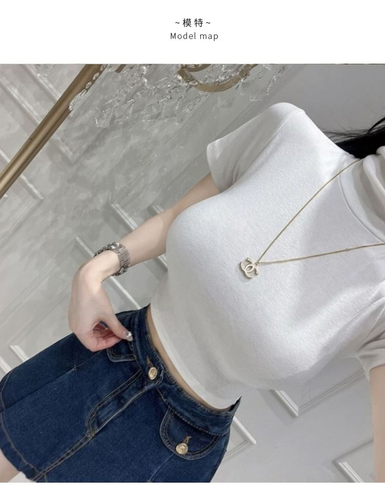 Leandra - T-shirt met korte mouwen en mockneck, effen