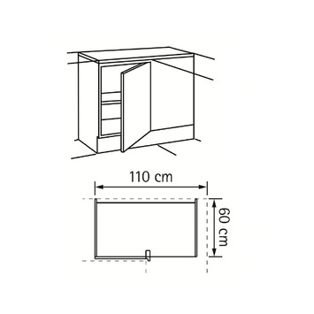 Optifit Klassik60 hoekonderkast met 1 deur 84,5x110(kast 100)x60 cm met werkblad