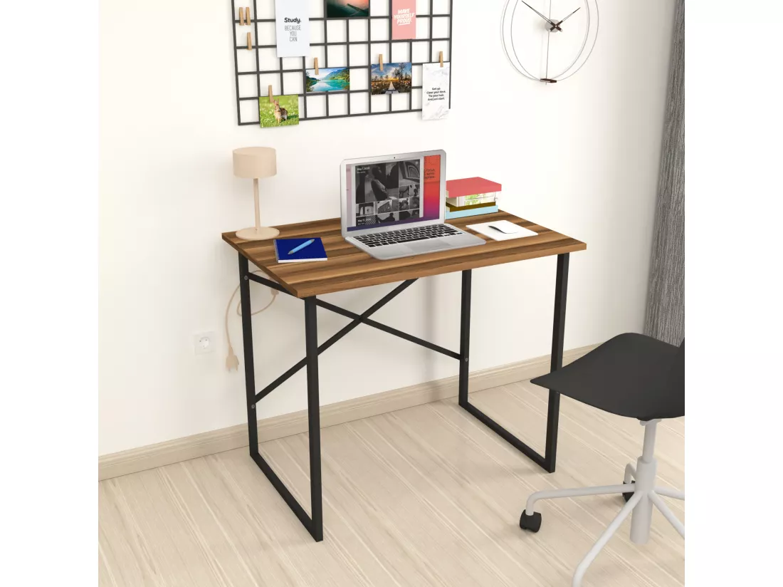 Bureau Tjeldsund 75 x 90 x 60 cm effet noyer / anthracite [en.casa]
