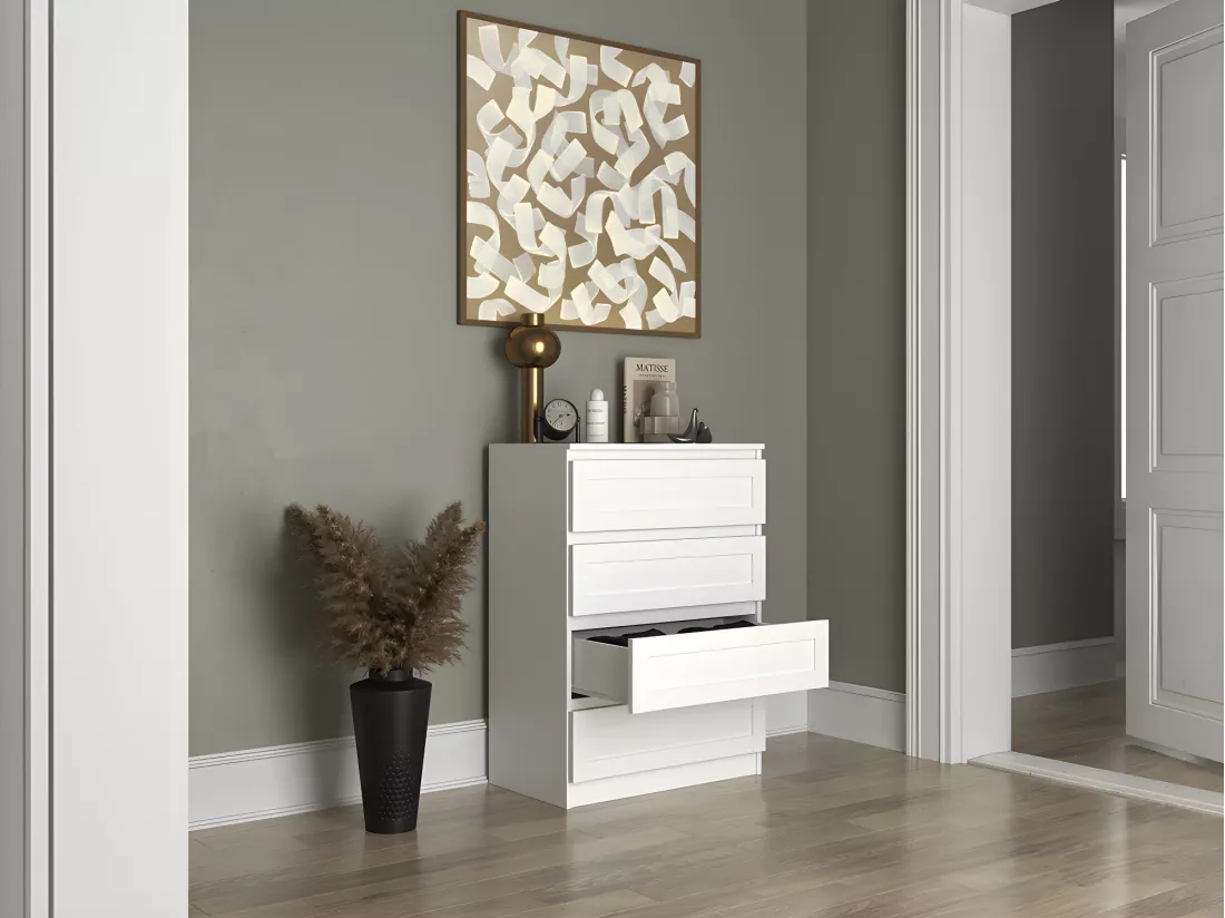 PERRY - Commode de chambre 4 tiroirs - Style classique - 70x40x97 cm - Meuble de rangement