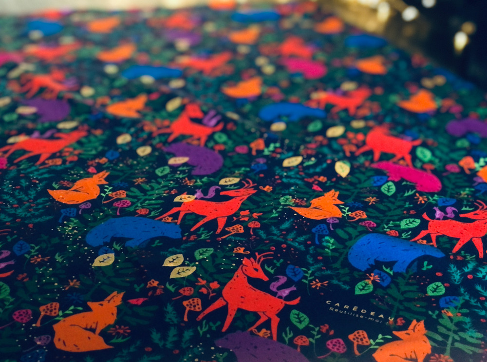 Carédeau Papier Cadeau Réutilisable Collection Luxe Satin : Le bonheur dans la pré - Taille L
