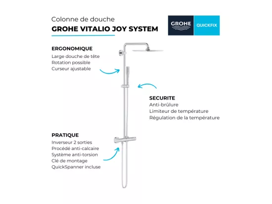 Colonne de douche Grohe avec mitigeur thermostatique Vitalio Joy Système 230 + microfibre