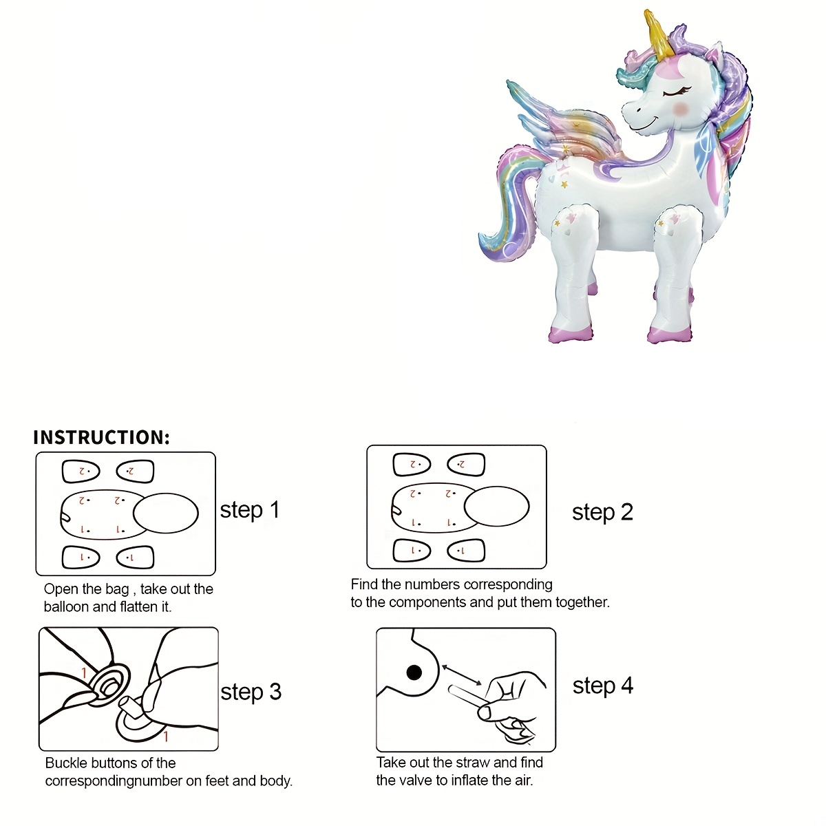 (70x82cm) Einhorn Folien Ballon Kinder Geburtstag Party Deko Luftballon - Weiss / Rosa