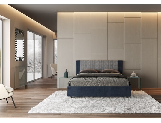 ITYHOME - Lit coffre rosal 160x200 tissu labirinto 9 bleu