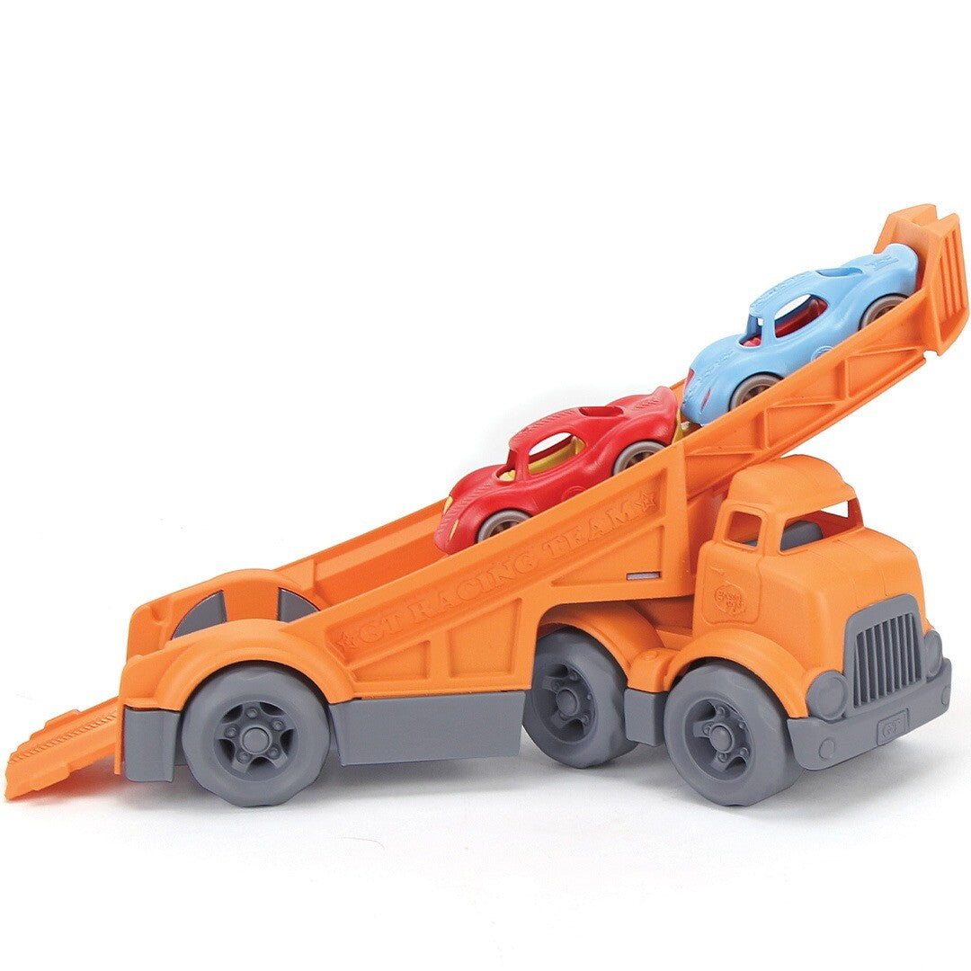 Green toys truck en 2 racewagens