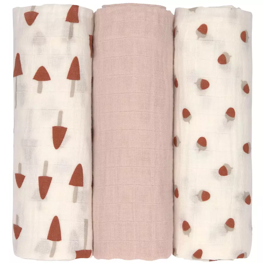 LÄSSIG Mulltücher L 3er Pack Little Forest powder pink 85 x 85 cm