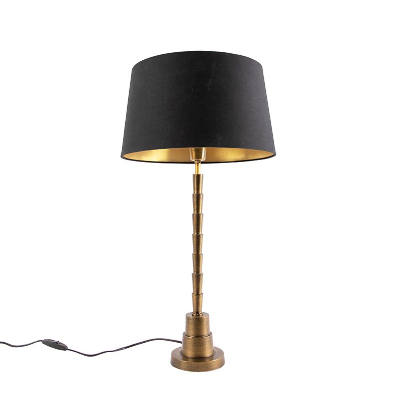 Art deco tafellamp brons met katoenen kap zwart 35 cm - Pisos