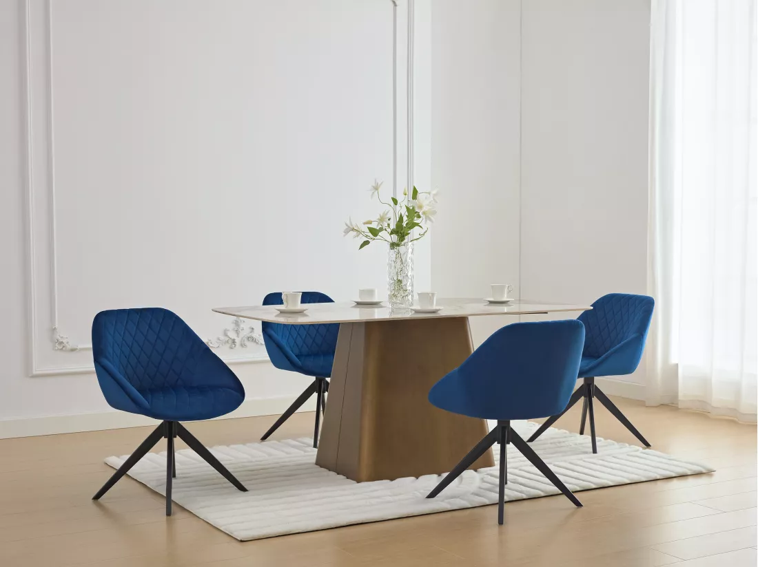 Chaise pivotante en velours et métal noir - Bleu roi - PRICILE