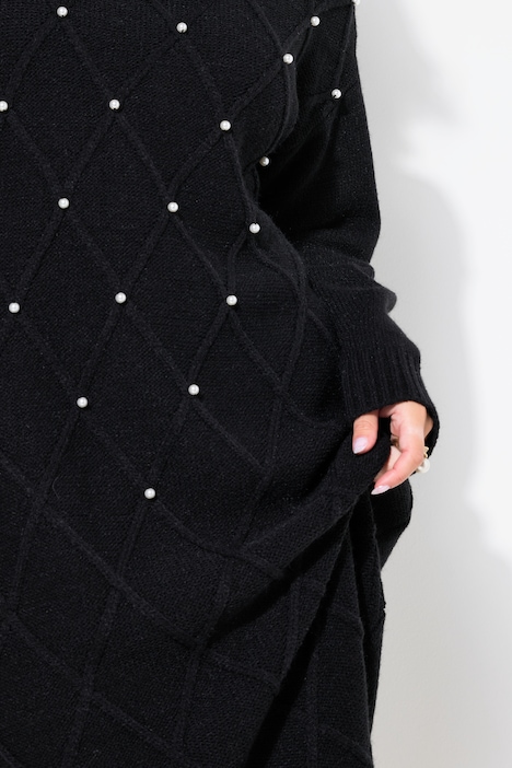 Strickkleid, Rhombenstruktur, Zierperlen, Langarm
