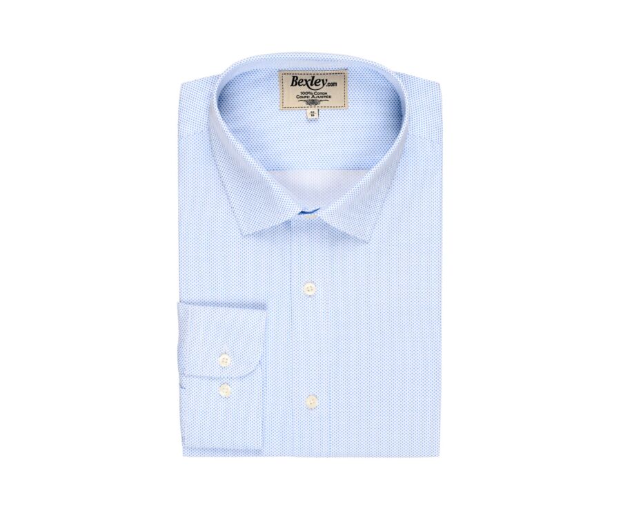 Chemise coton blanche imprimée motifs bleus - Col français - VALÉRIEN