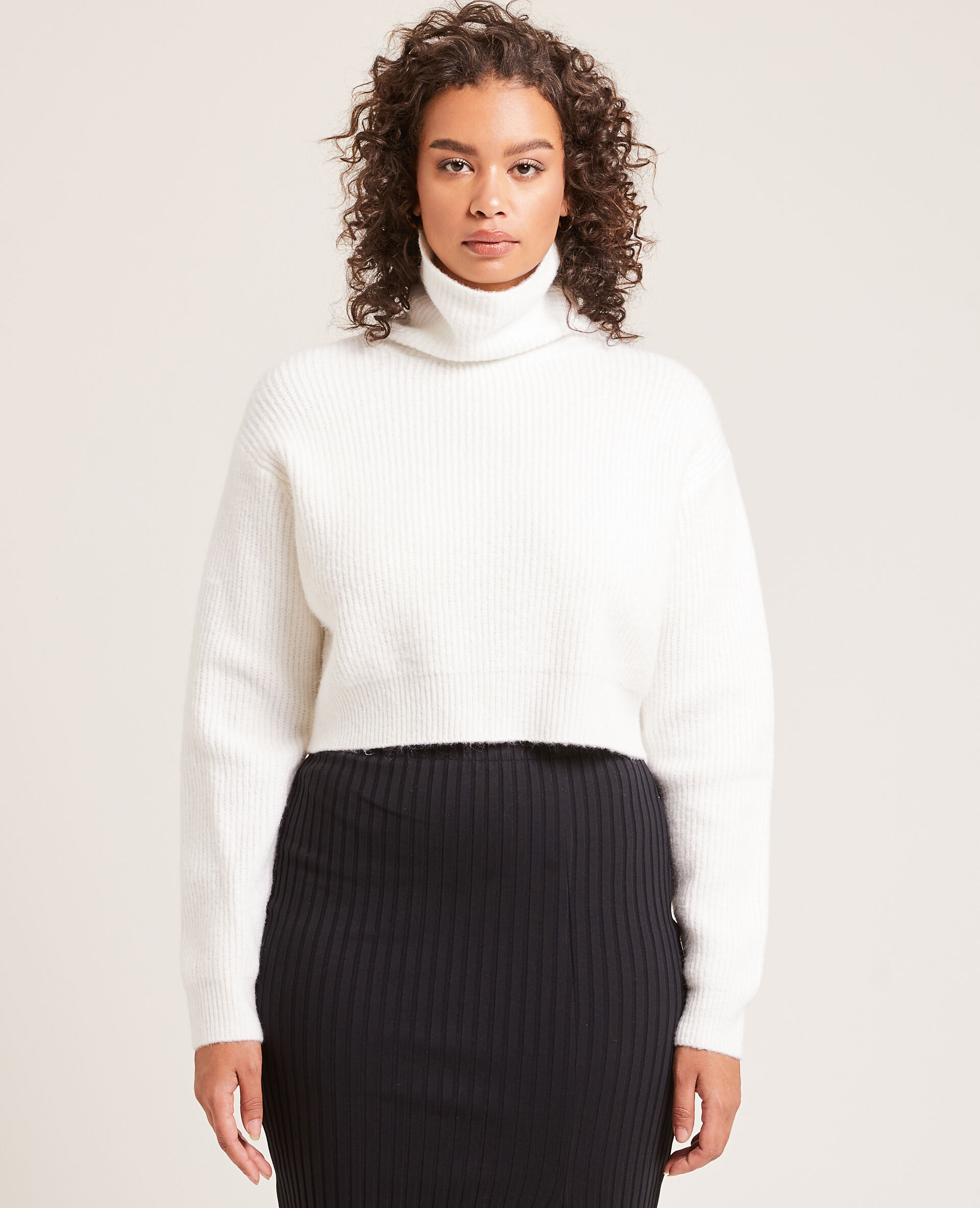 Pull cropped col roulé - Blanc