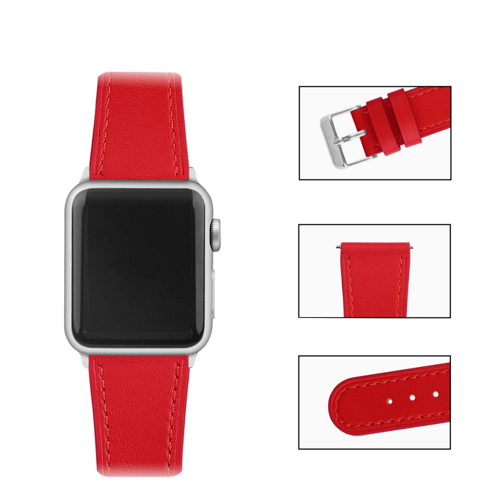 Apple Watch (42/41/40/38 mm) Ersatz Echtleder Armband (Gelenkumfang: 165-220mm) - Rot