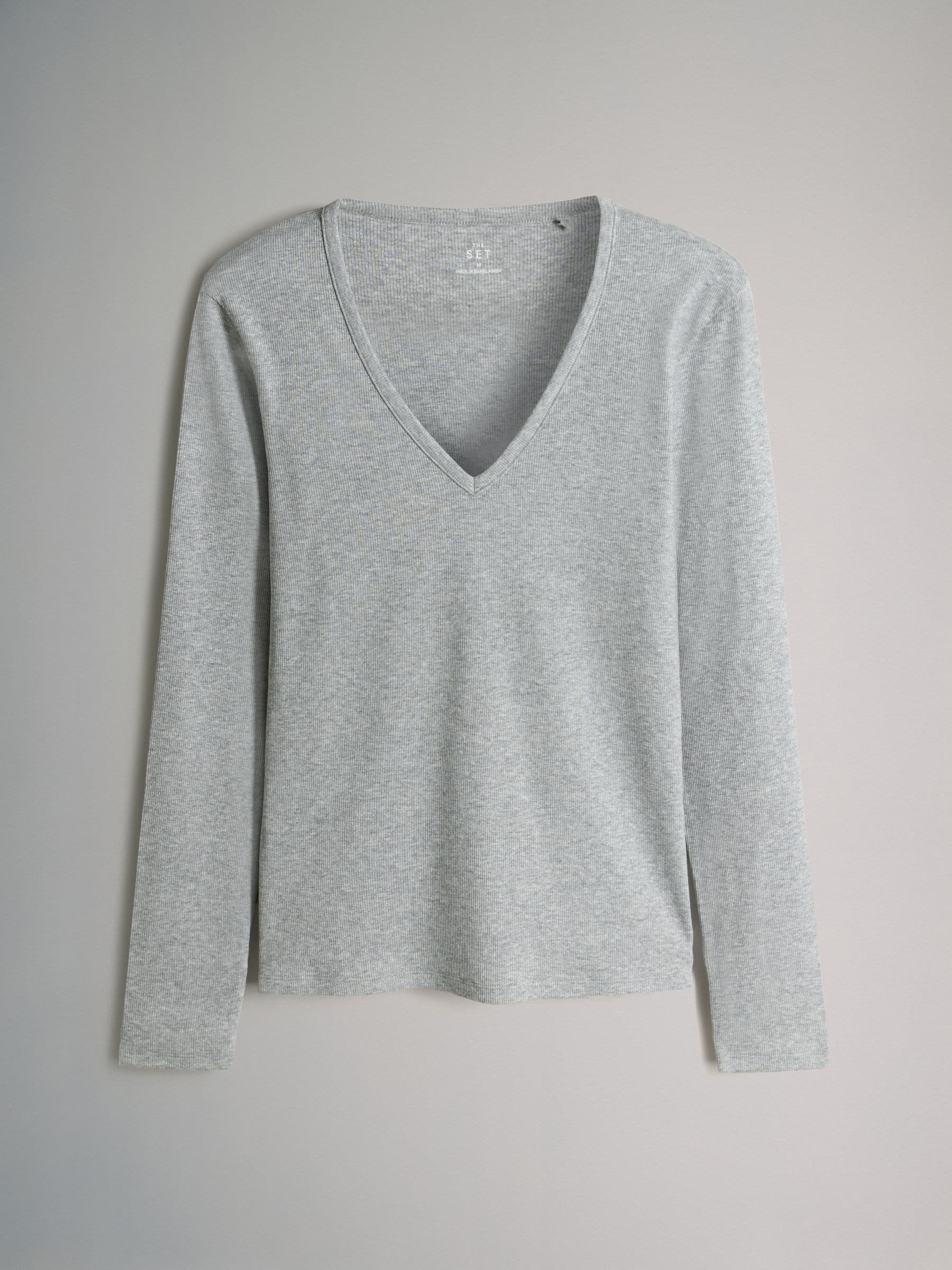 Black/Grey/Cream/Animal - The Set 4 Pack V-Neck Ribbed Long Sleeve T-Shirts