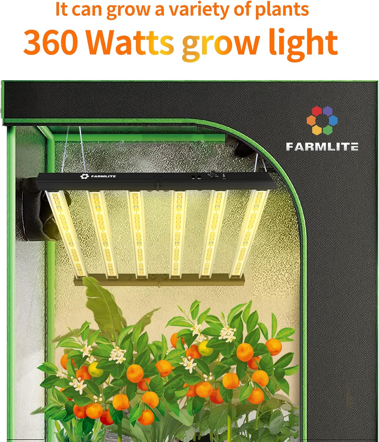FARMLITE Led Grow Lampe Grow Light Pflanzenlampe Led Vollspektrum Zimmerpflanzen Lampe Greenhouse Lights Dimmbare Geeignet für 4x4ft (360Watts)