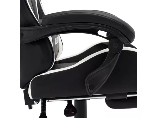 Fauteuil de jeux vidéo et repose-pied Blanc et noir Similicuir
