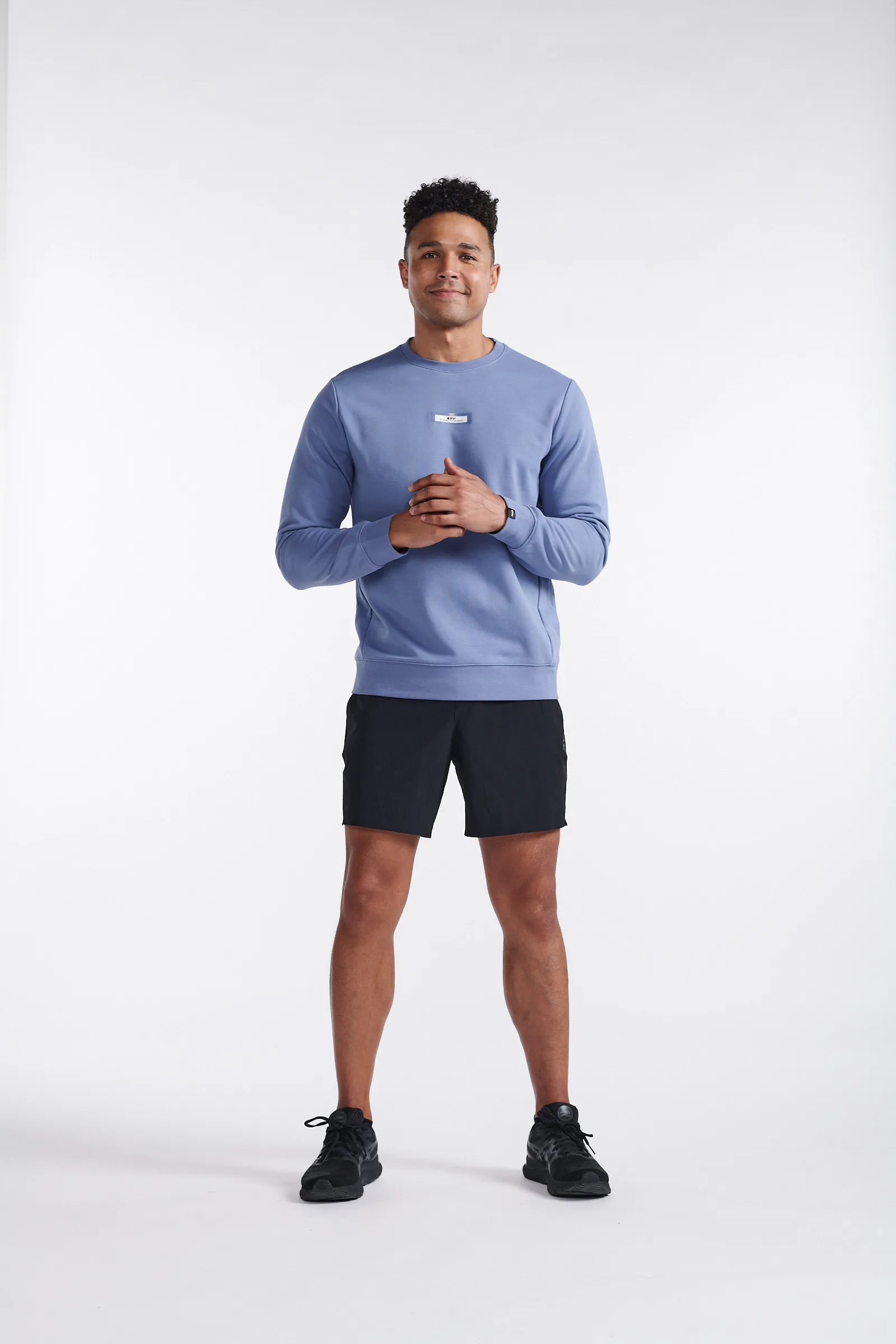 2XU Motion French Terry Crew Blue Stone/White