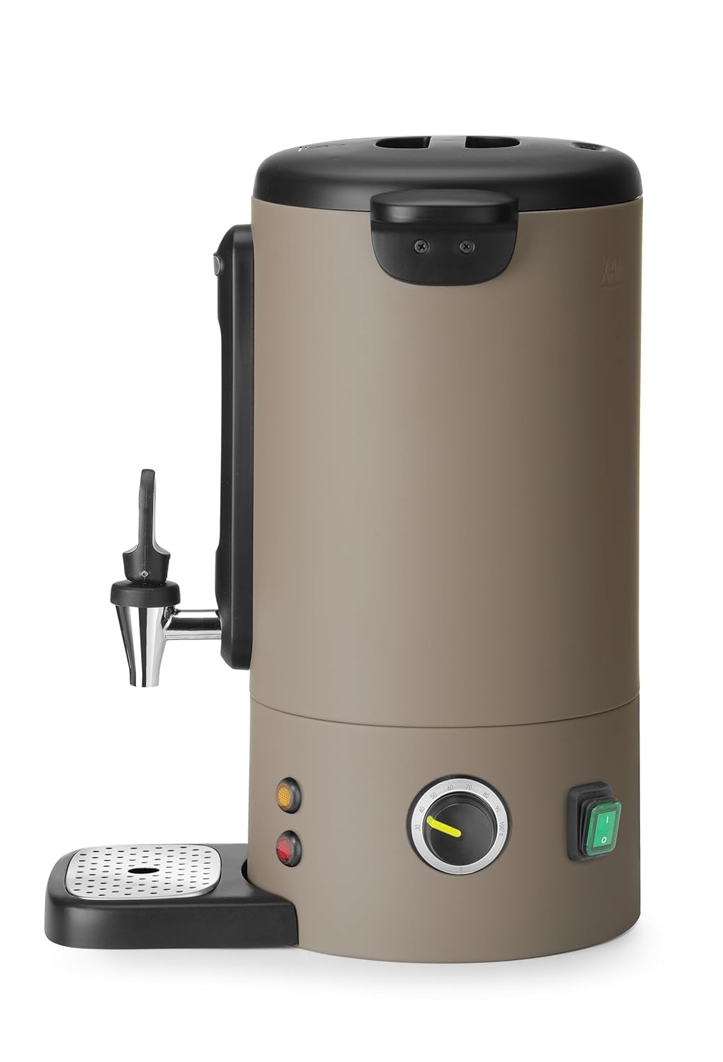 HENDI Heißgetränkespender, UNIQ, für Glühwein und Wasser, tropffreier Zapfhahn, Wasserstandsanzeige, Glühweinkocher, Heißgetränkeautomat, 9L, 230V/950W, 307x330x(H)450mm, Edelstahl, PP, Taupe