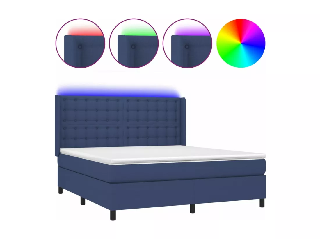 Sommier tapissier avec matelas et LED Bleu 160x200 cm Tissu