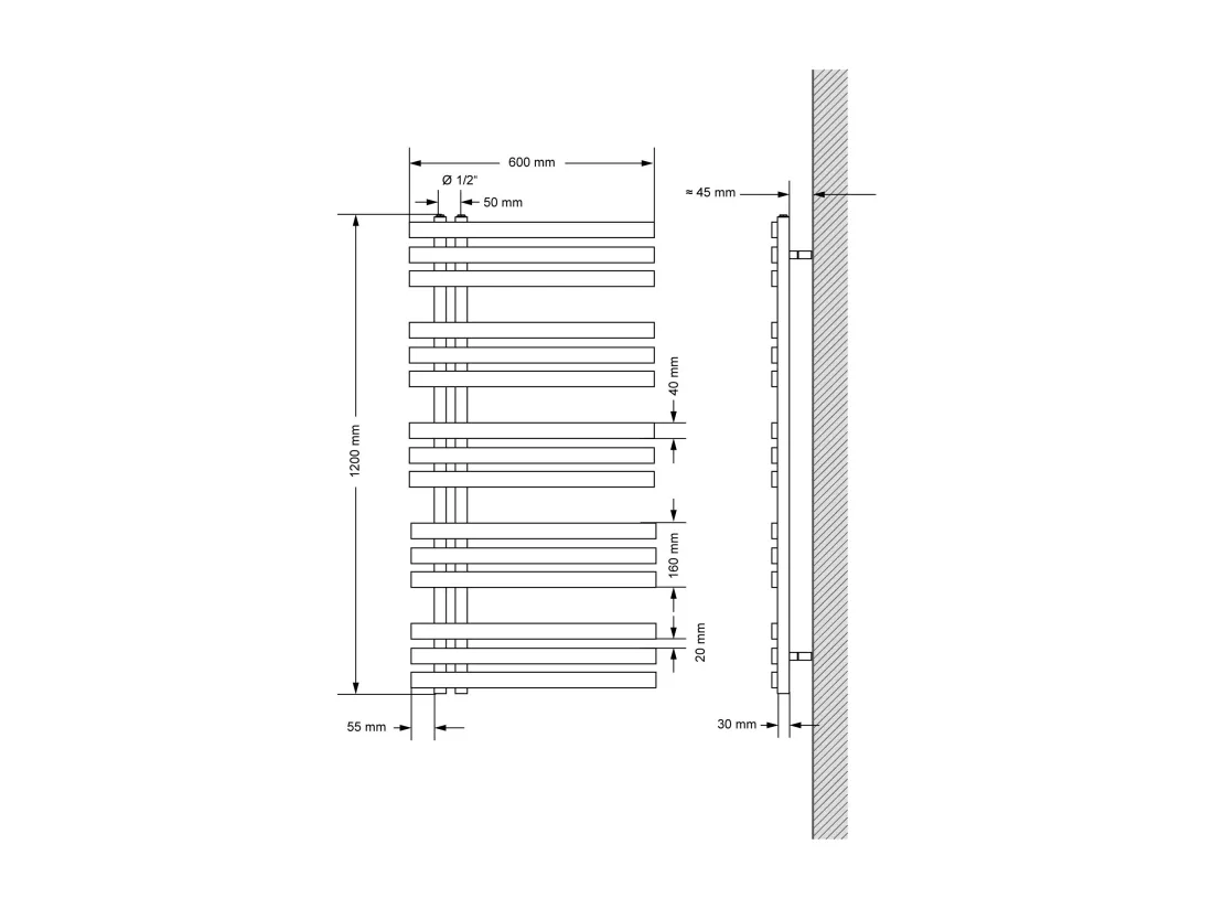 Radiateur salle de bain acier anthracite 60x120 cm avec élément chauffant 900W