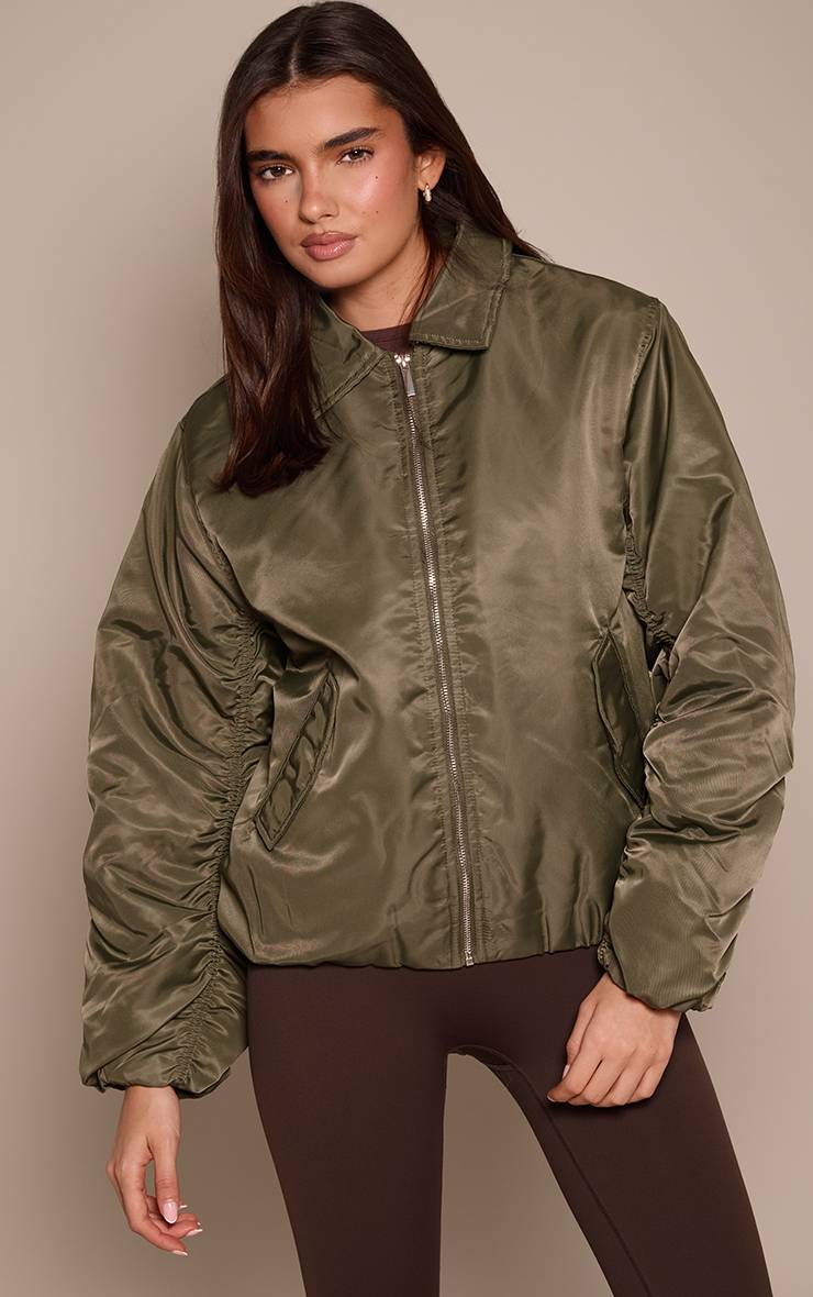 Vert Olive Veste Bomber Oversize À Manches Cocon