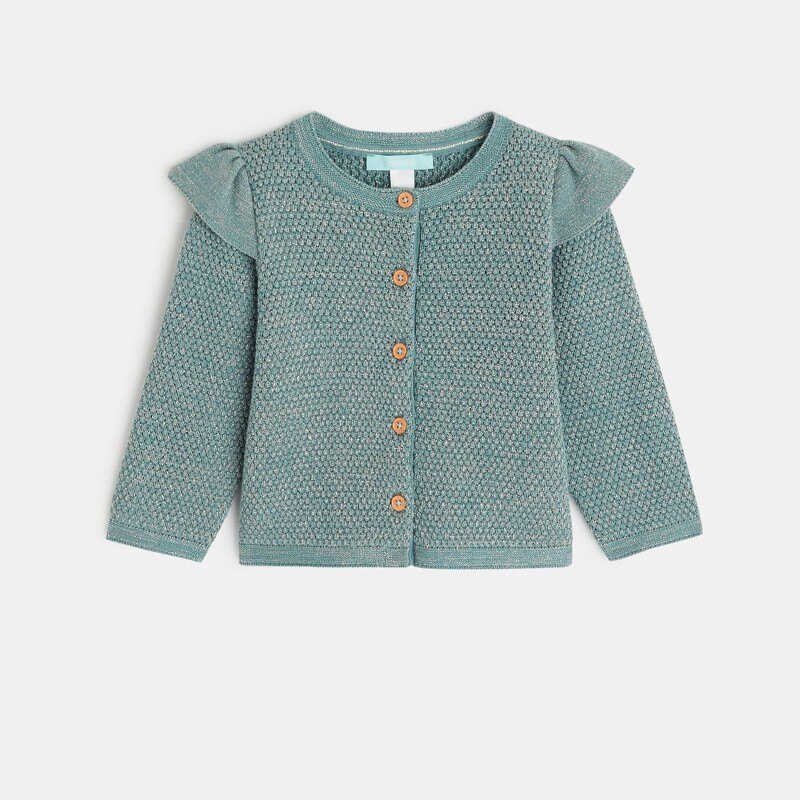 Gilet maille fantaisie irisée à volants vert bébé fille Vert