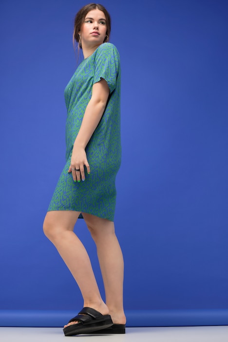 Minikleid, Loose Shape, Color Leo-Print, Rundhals, Halbarm