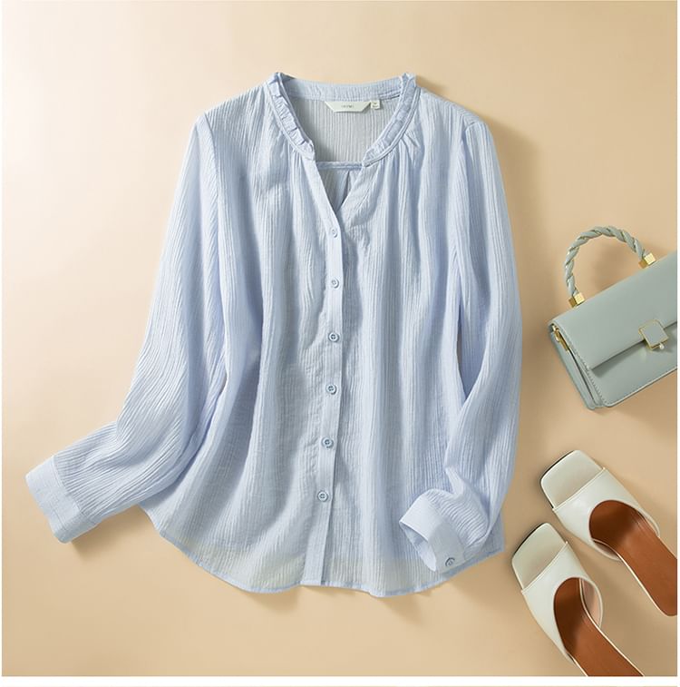 ZIMO - Blouse met pofmouwen, ruches en knoopjes