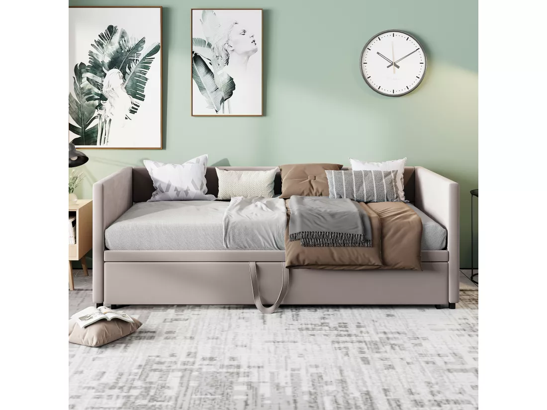Canapé-lit gigogne 90/180*200 cm avec sommier à lattes tissu velours doux pour la peau gris