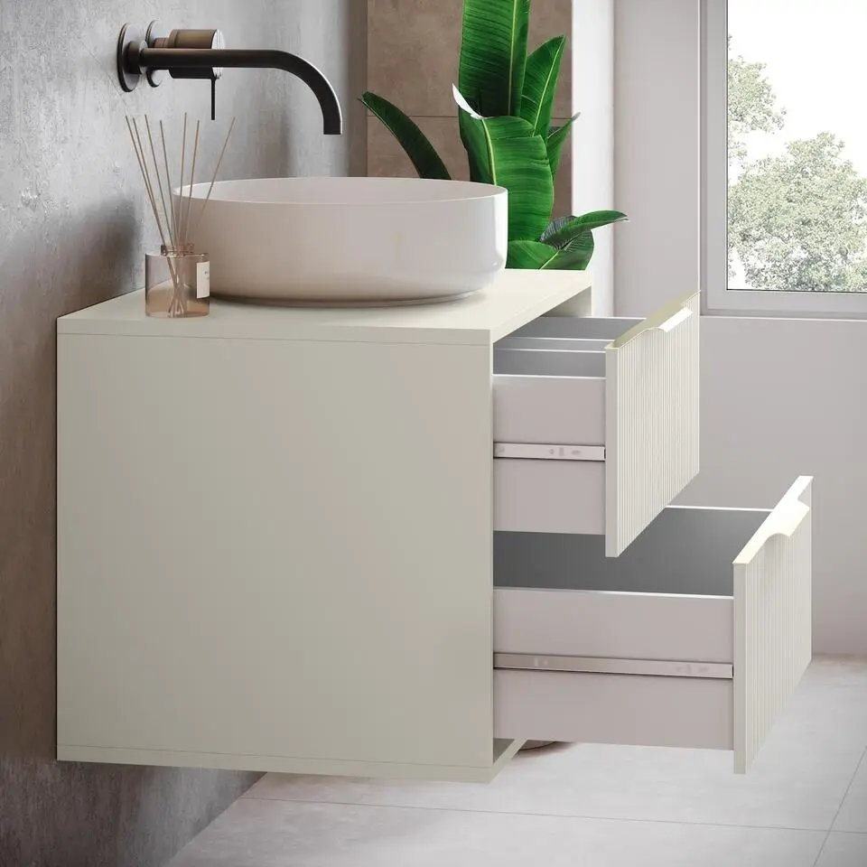 Badplaats Wastafelkast Rimini 80 cm – Beige – Hangend Badmeubel met 2 Lades en