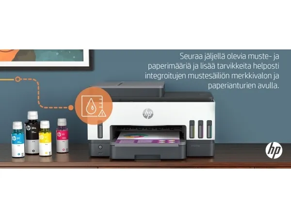 HP Smart Tank 7605 All-in-One - Multifunktionsprinter - farve - blækprinter - kan genopfyldes - Letter A (216 x 279 mm)/A4 (210 x 297 mm) (original) - A4/Legal (medie) - op til 13 spm (kopiering) - op til 15 spm (udskriver) - 250 ark - USB 2.0, Wi-Fi