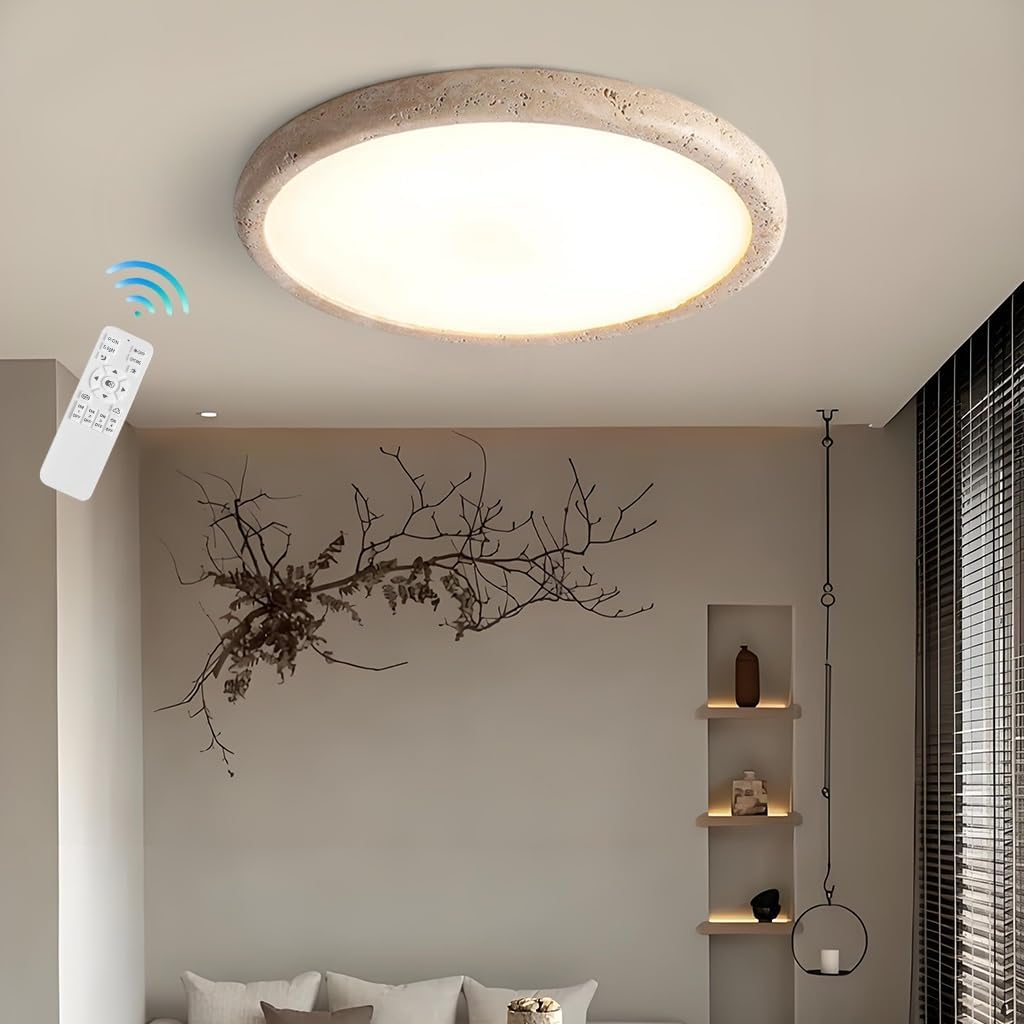 Japanische Wabi Sabi Stil Deckenlampe LED Gelbe Höhle Stein Schlafzimmer Deckenleuchte Mit Verstellbarer Farbtemperatur Nordische Wohnzimmer Studienzimmer Augenschutz Deckenleuchten(58cm)