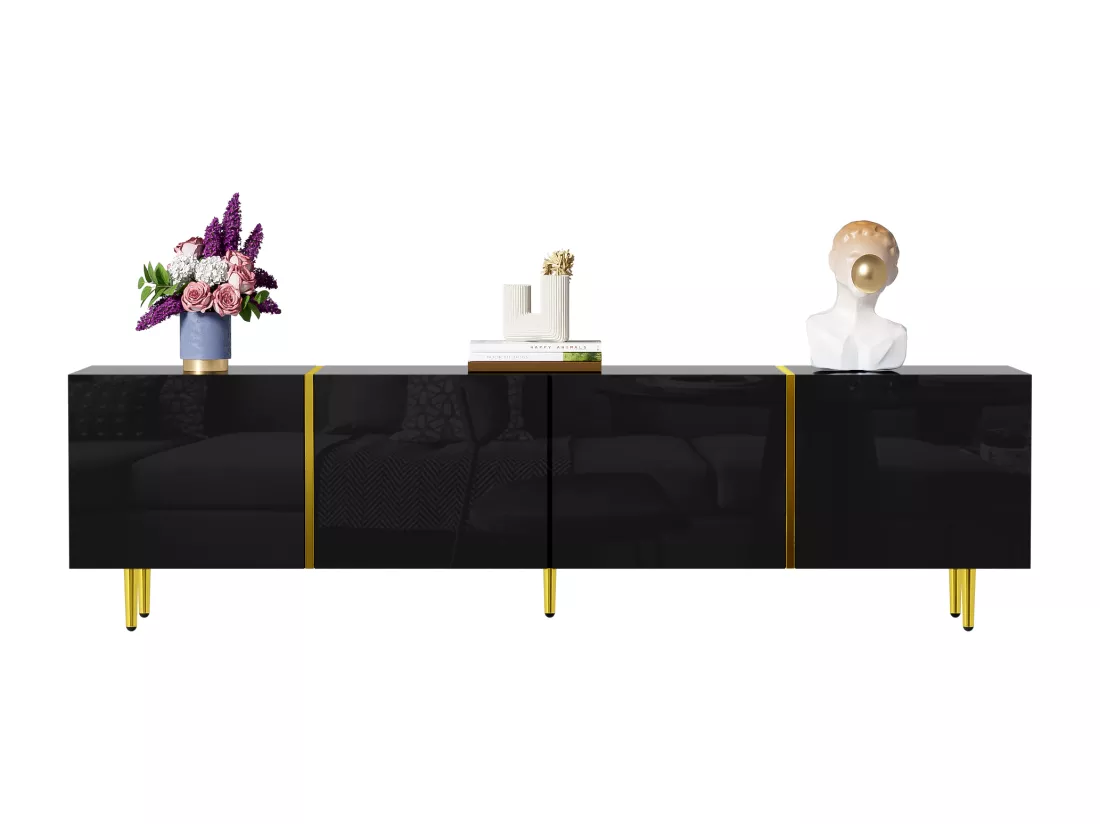 Meuble TV L 170cm - avec 4 portes - MDF - Noir