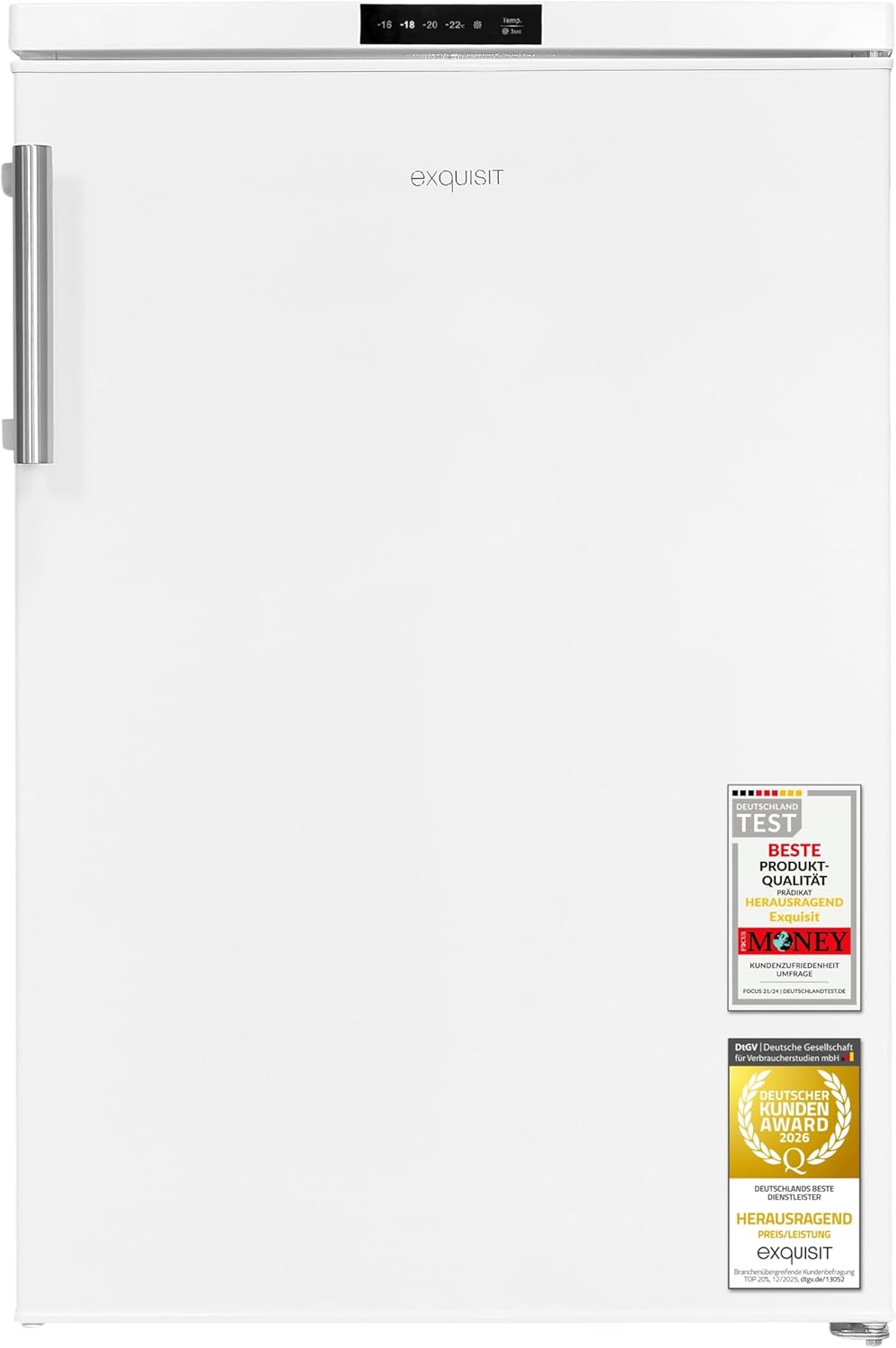 Exquisit Gefrierschrank | 85 l Nutzinhalt, Energieeffizienzklasse D, 38 dB(A) | kompakte Bauform, 4-Sterne-Gefrieren, elektronische Temperaturregelung, Schnellgefrieren | GS581-HE-010D weiss