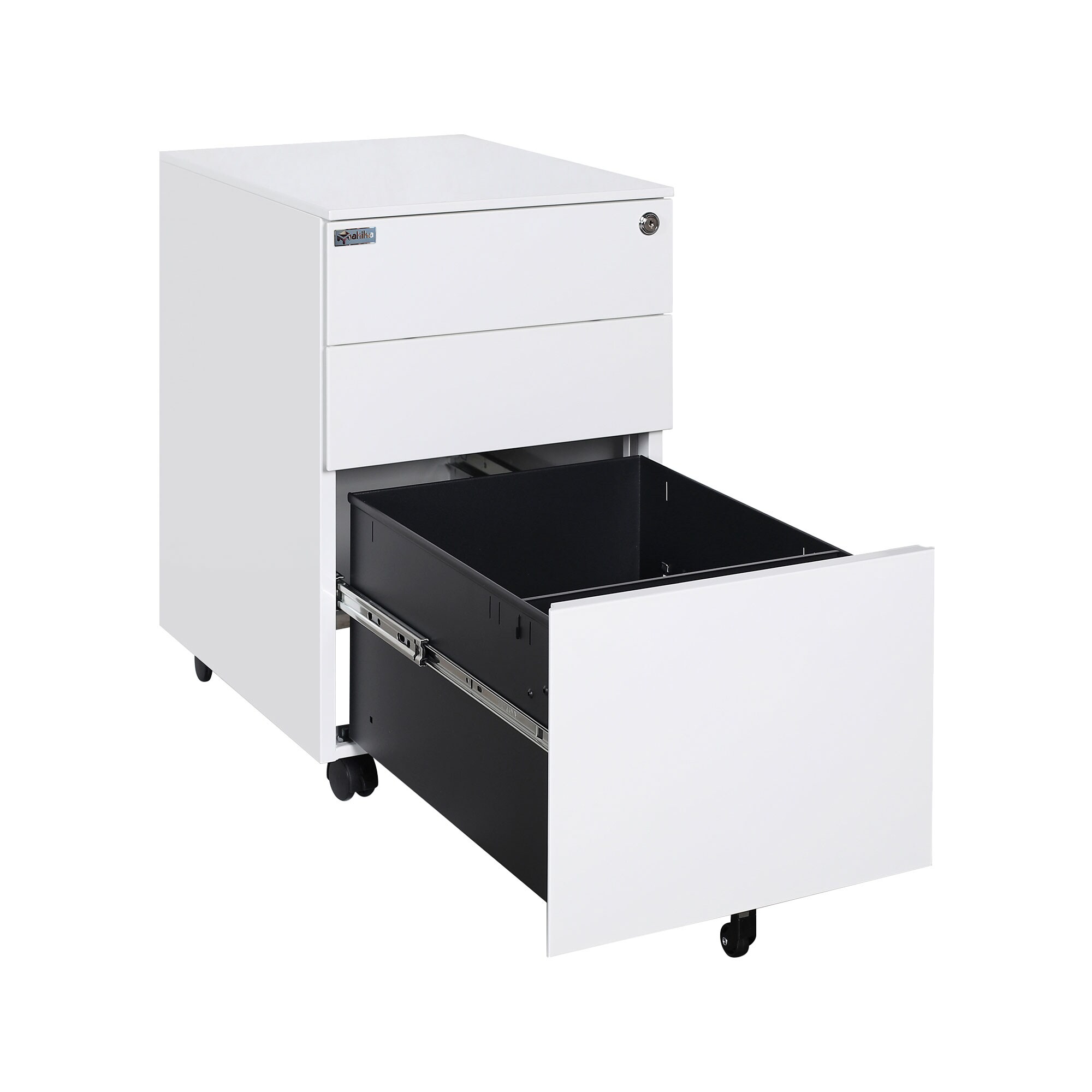Makika Rollcontainer abschließbar mit Schubladen und Rollen 39x50x60cm in Weiß