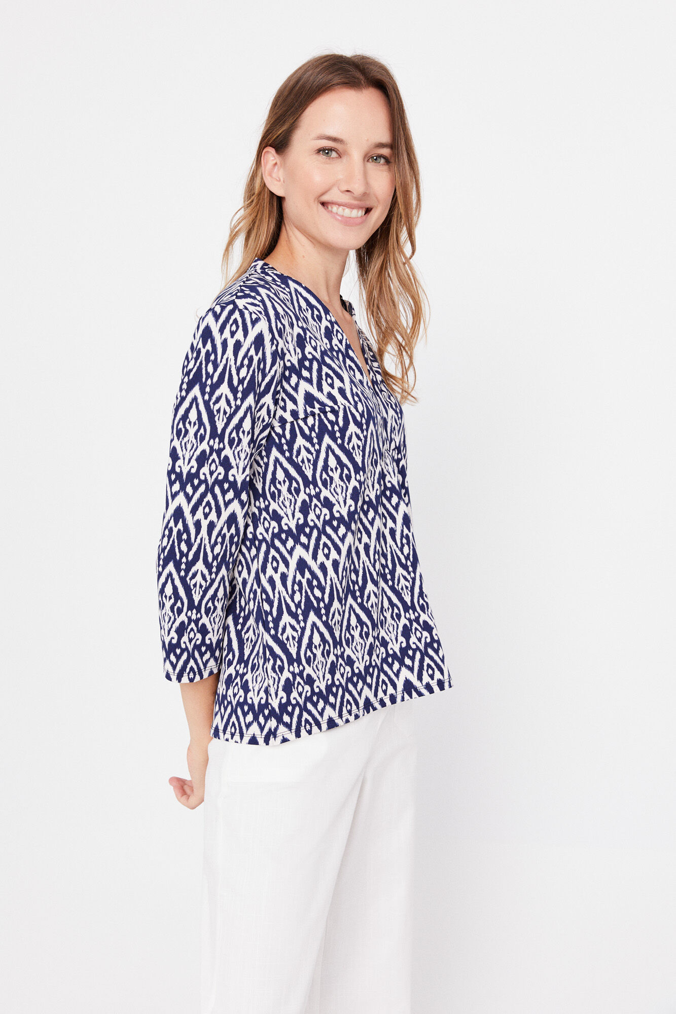 Blusa de malha com mangas até o cotovelo - Azul marinho