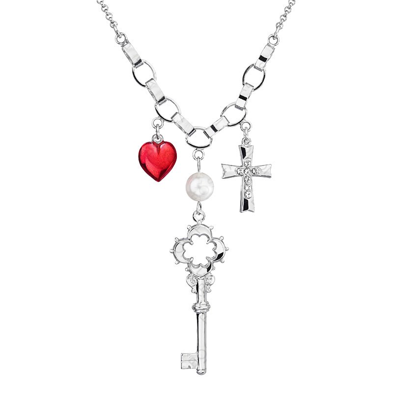 Collier ras du cou cristal Swarovski blanc et rouge en plaqué Or Blanc et rhodié