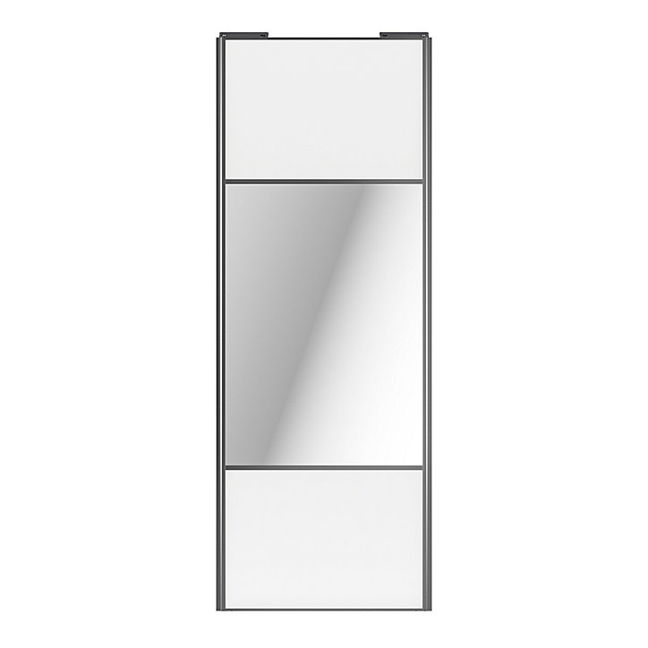 Porte de placard coulissante avec miroir blanc profil gris GoodHome Arius H. 248,5 x L. 92.2 cm + amortisseurs