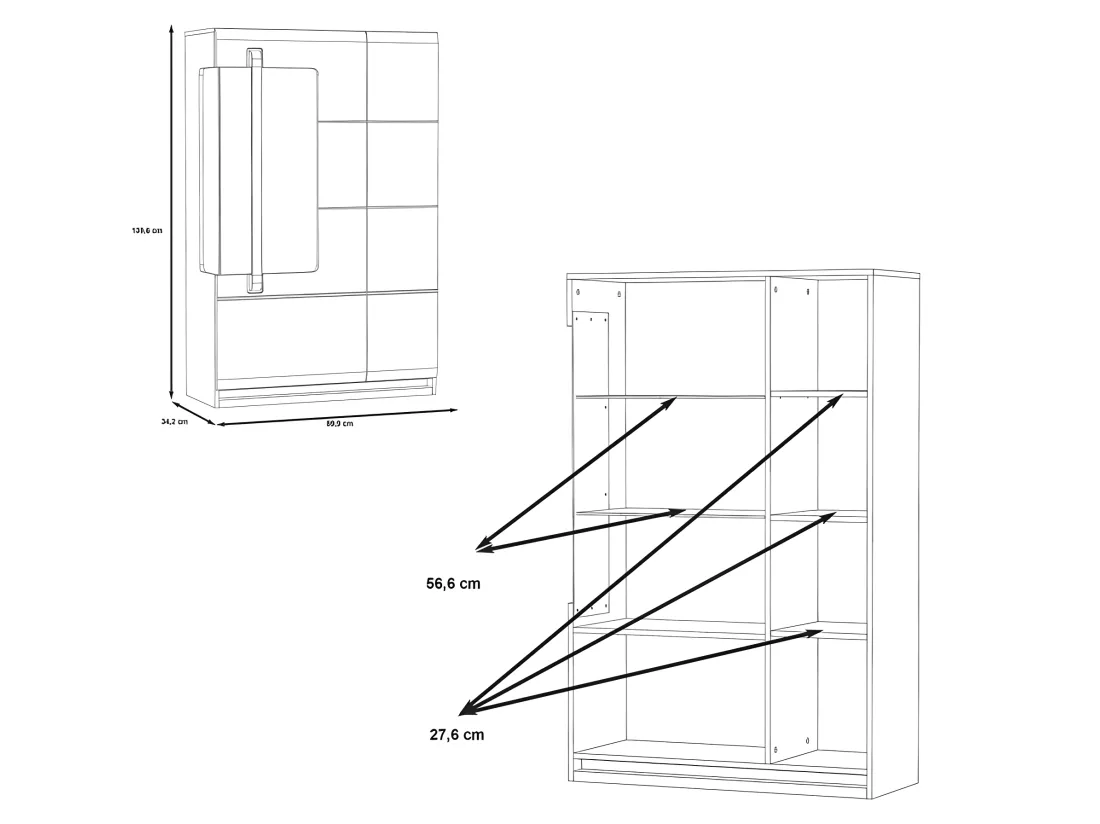 Vitrine 139 cm 2 portes blanc laqué et décor chêne gris - ALEXIANE