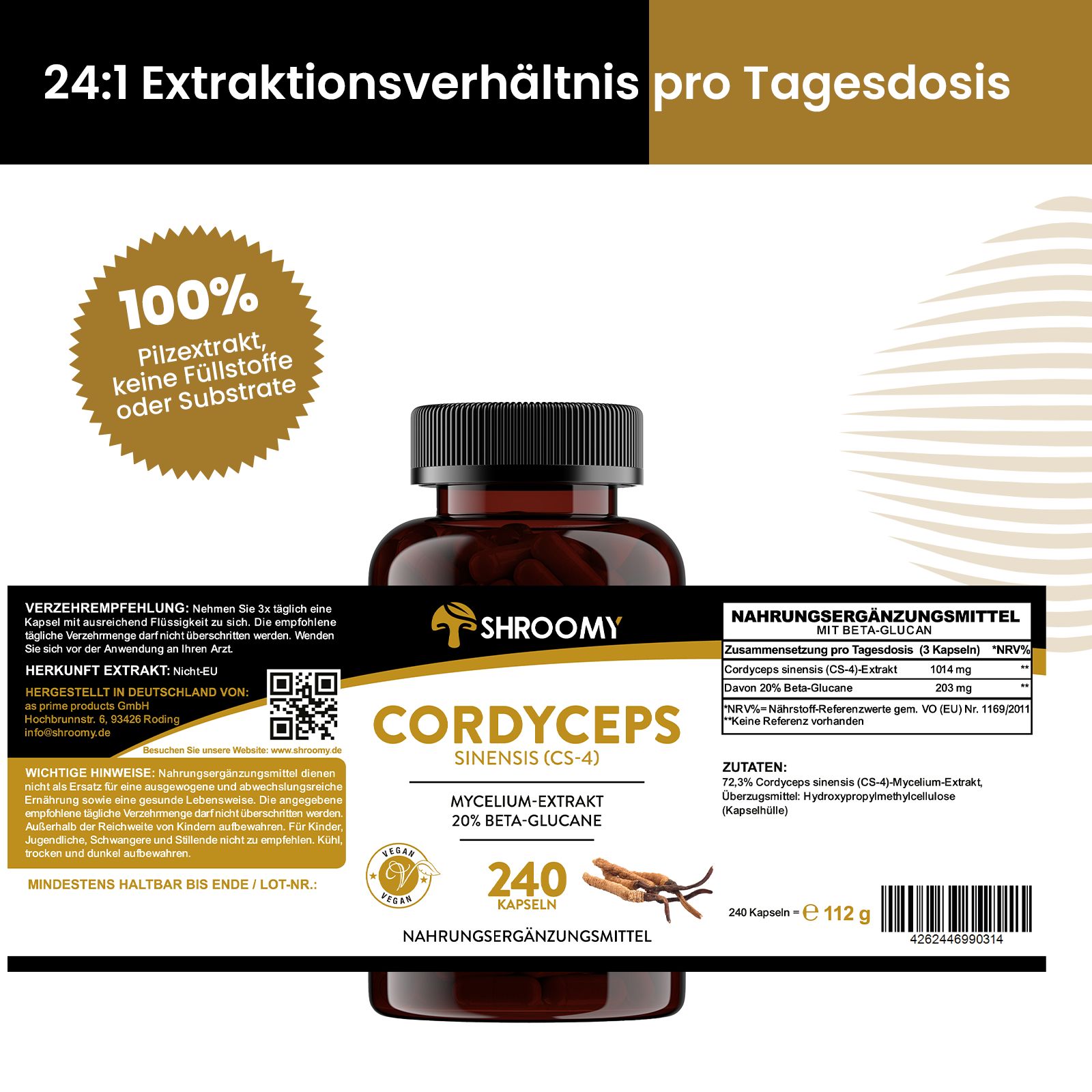 SHROOMY Cordyceps sinensis Extrakt Kapseln