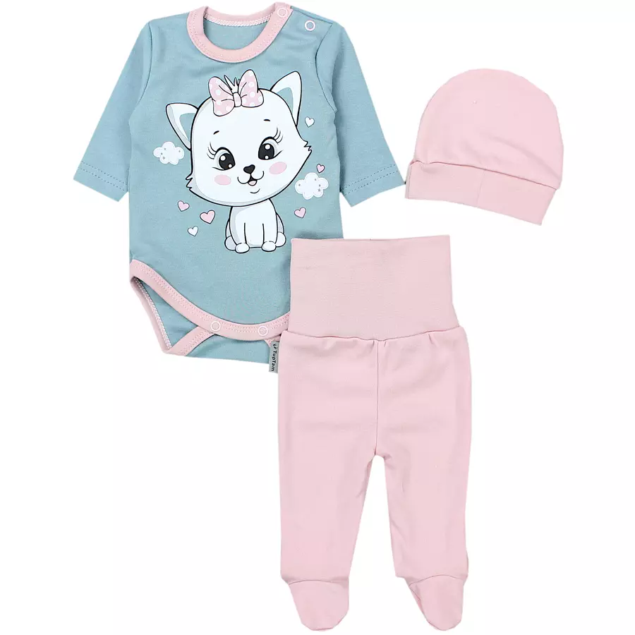 TupTam Baby Bekleidungsset Langarmbody Hose Mütze3 teilig rosagrün