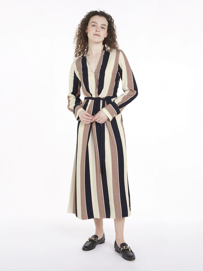 Tommy Hilfiger GLOBAL STP VIS DRAPED MIDI DRESS Ladder global stp/ country ivory