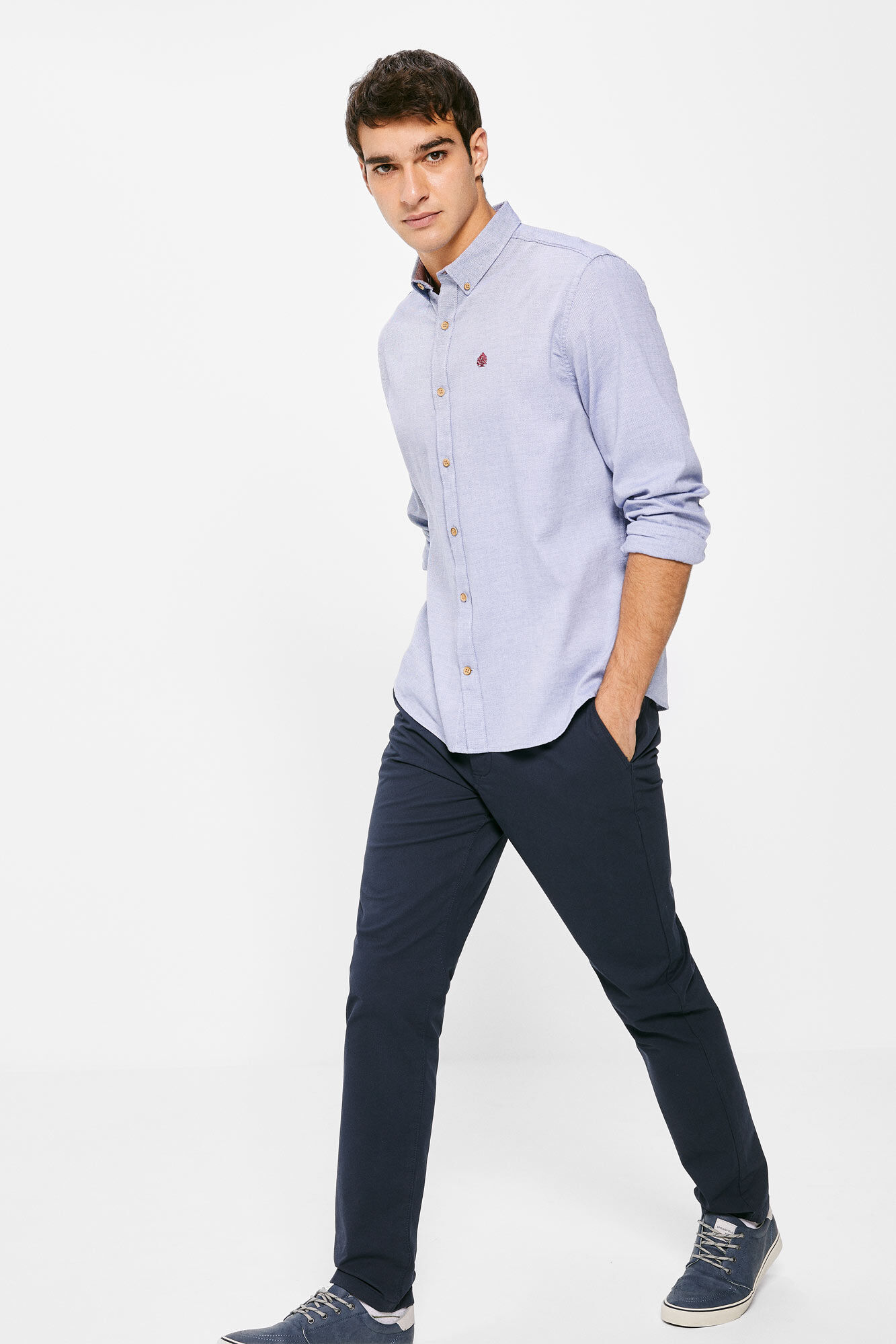 Calça chino com microestampa - azul marinho