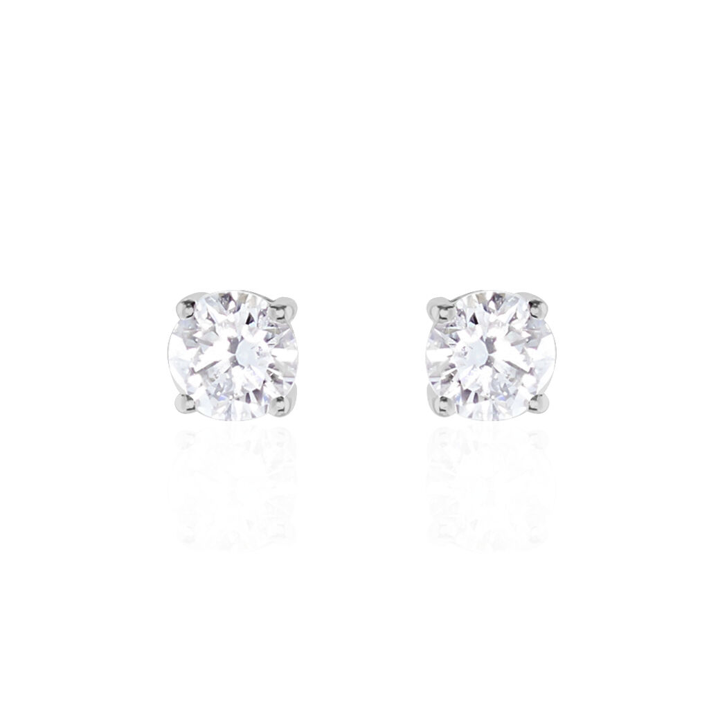 Boucles D'oreilles Puces 4 Griffes Or Blanc Diamant Synthetique