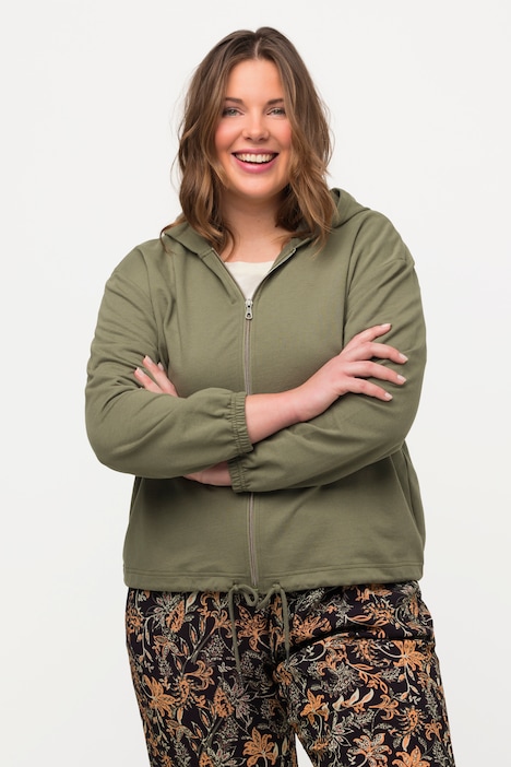 Sweatjacke, kurz, Saumtunnelzug, Kapuze, Gummibündchen
